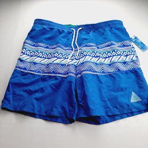 Islandia Mens Swim Trunks Shorts Size XL Blue Green White Print Mesh Lined
